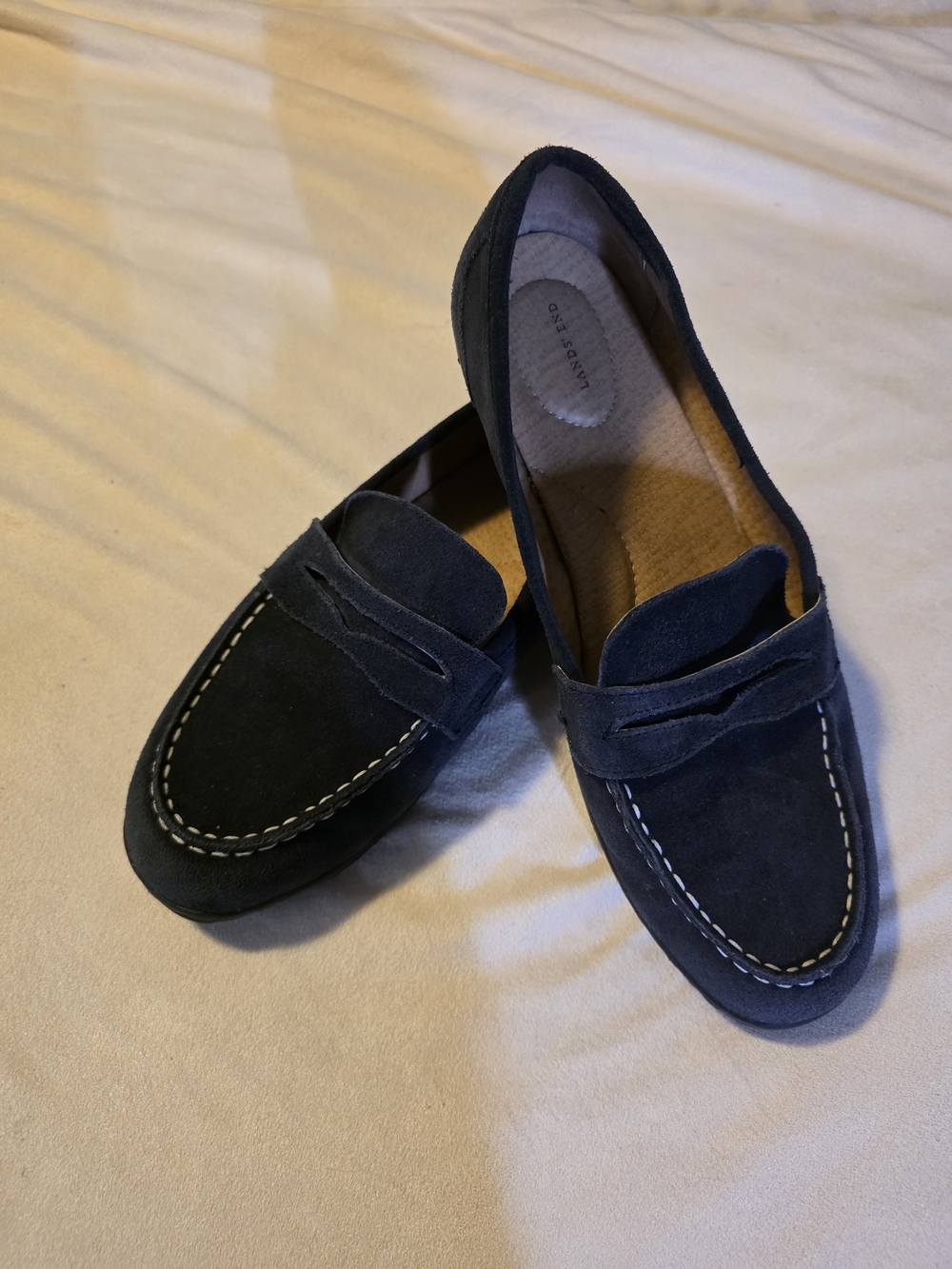 Lands' End Navy Suede Penny Loafers